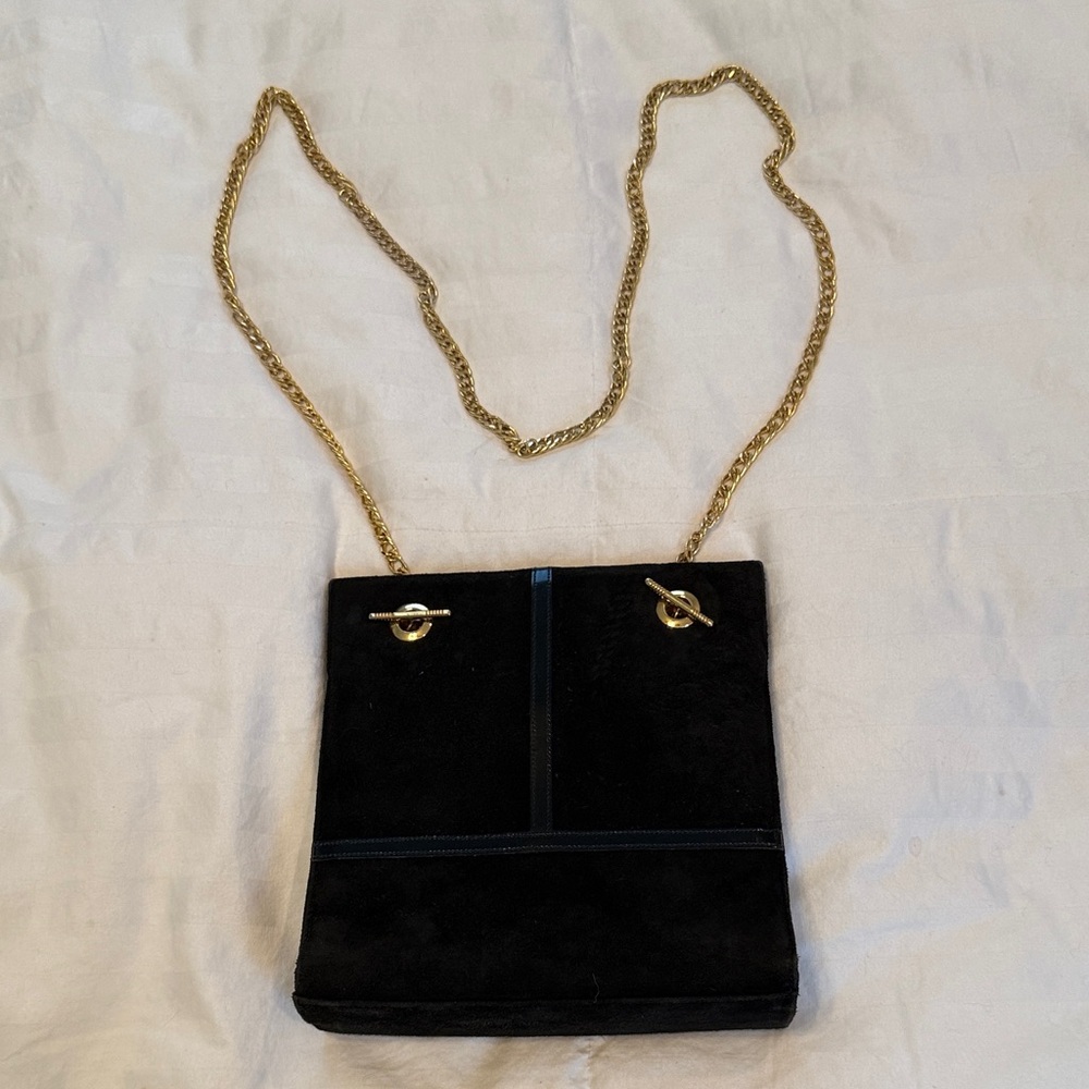 Frenchy of California Suede Shoulder Bag with Gold Chain